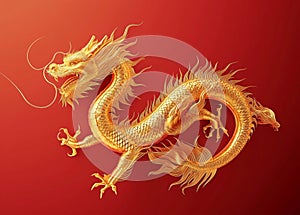 Chinese gold dragon in red on a red background for Chinese New Year, Chinese auspicious symbol photo