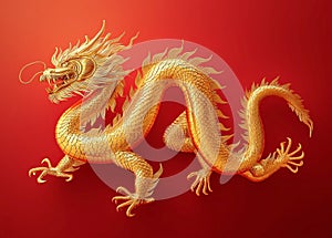 Chinese gold dragon in red on a red background for Chinese New Year, Chinese auspicious symbol photo