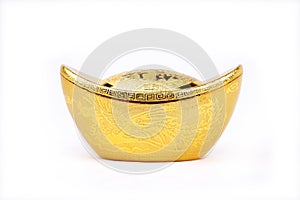 Chinese gold ingots in isolated whi