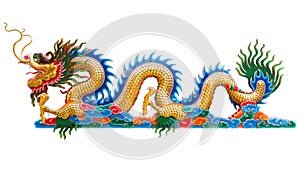 Chinese golden dragon statue isolate on white background.