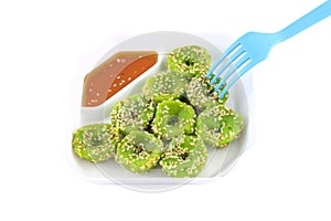 Chinese green coconut milk custard