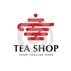 Chinese Green Tea Shop or Club Sign Label Creative Vector Concept. Oriental Traditional Ceremony Teapot Illustration.