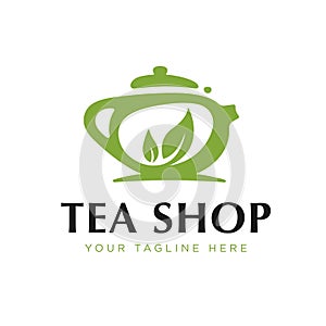 Chinese Green Tea Shop or Club Sign Label Creative Vector Concept. Oriental Traditional Ceremony Teapot Illustration.