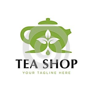 Chinese Green Tea Shop or Club Sign Label Creative Vector Concept. Oriental Traditional Ceremony Teapot Illustration.