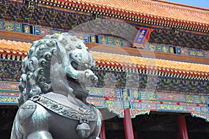 Chinese Guardian Lion. Gate of Supreme Harmony. Taihemen. Forbidden City. Gugong