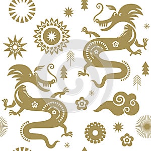 Chinese Happy New Year 2024. Seamless pattern with dragons.