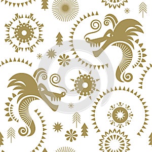 Chinese Happy New Year 2024. Seamless pattern with dragons.