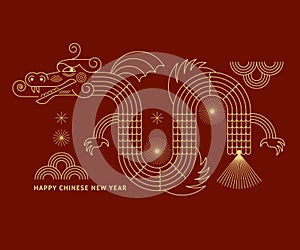 Chinese Happy New Year 2024. Year of the Dragon. Symbol of New Year. Line art