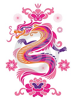 Chinese Happy New Year 2024. Year of the Dragon. Symbol of New Year. Purple Dragon on white