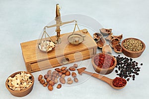 Chinese Herbal Medicine with Apothecary Scales photo