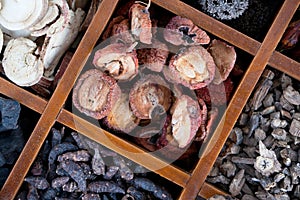 Chinese herbal medicine background on table