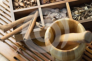 Chinese Herbal Medicine in box on table