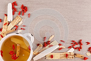 Chinese herbal medicine soup with ingredient from above.