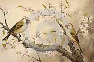 Chinese herbs and blossoming branches with beautiful birds 3