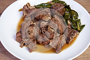Chinese herbs stewed pork intestines, ready to serve.