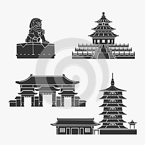 Chinese Historical Buildings Symbol Vector Set