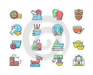 Chinese holidays RGB color icons set