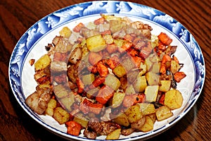Chinese home-cooked dishes - - Stir fried diced pork.
