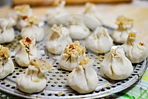 Chinese Homemade Shaomai Rice Dumplings Placed on Steamer Plate