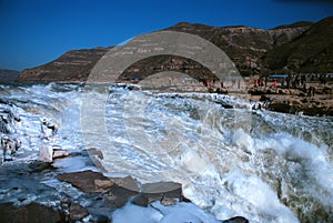 Chinese Hukou Waterfall freezing in winter