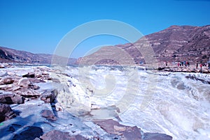 Chinese Hukou Waterfall freezing in winter