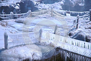 Chinese Hukou Waterfall freezing in winter