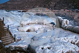 Chinese Hukou Waterfall freezing in winter