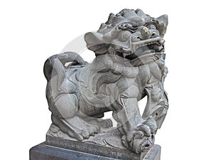 Chinese Imperial Lion Statue, Guardian Lion stone, Isolated on white background
