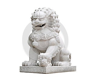 Chinese Imperial Lion Statue, Isolated on white background