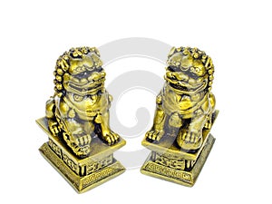 Chinese imperial lion statue isolated on white background