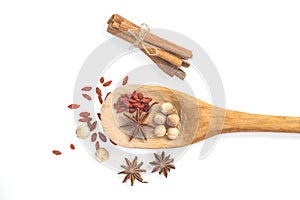 Chinese ingredient on wood ladle