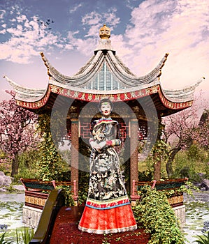 Chinese Jade Princess in an Asian Classical Garden