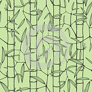 Chinese or japanese bamboo grass oriental wallpaper vector illustration. Tropical asian seamless background