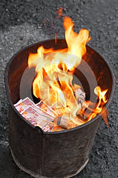 Chinese Joss Paper burning in flames