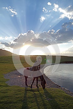 Chinese Kazakh herdsmen ride horse