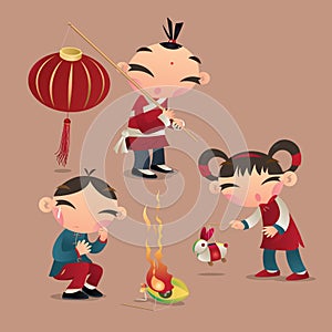 Chinese kids playing with their lanterns