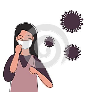 Chinese lady vector wearing protection mask for protect coronavirus flu created with china. Woman feeling unwell