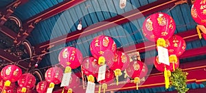Chinese lamp decoration at An Tjeng Bio Chinese Temple in Indramayu, West Java.