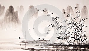 Chinese landscape ink painting