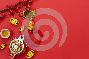 Chinese language mean rich or wealthy and happy.Top view aerial image decoration Chinese new year & lunar new year holiday