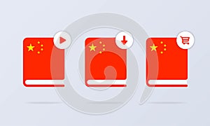 Chinese language online course icon set. Chinese dictionary. Audiobooks concept. Vector EPS 10. Isolated on background