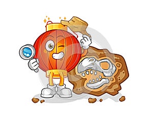 Chinese lantern archaeologists with fossils mascot. cartoon vector
