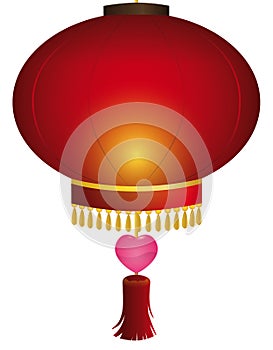 Chinese lantern decorated with fringes and a heart, Vector Illustration
