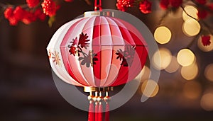 Chinese lantern hanging in the night, glowing and illuminated generated by AI
