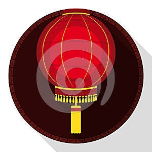 Chinese lantern inside button in flat style and long shadow, Vector Illustration