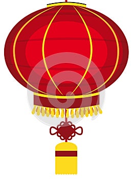 Chinese lantern with knot, fringes and tassel in flat style, Vector Illustration