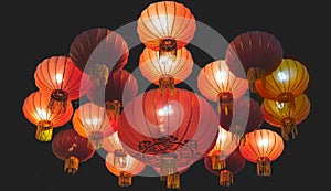 Chinese lantern shangai background on black night matte