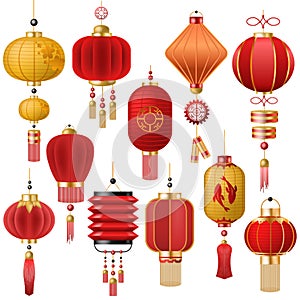 Chinese lantern vector traditional red lantern-light and oriental decoration of china culture for asian celebration
