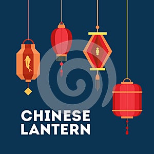 Chinese lanterns of diffrent collors and shapes.