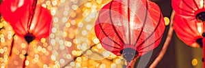 Chinese lanterns during new year festival. Vietnamese New Year BANNER, long format